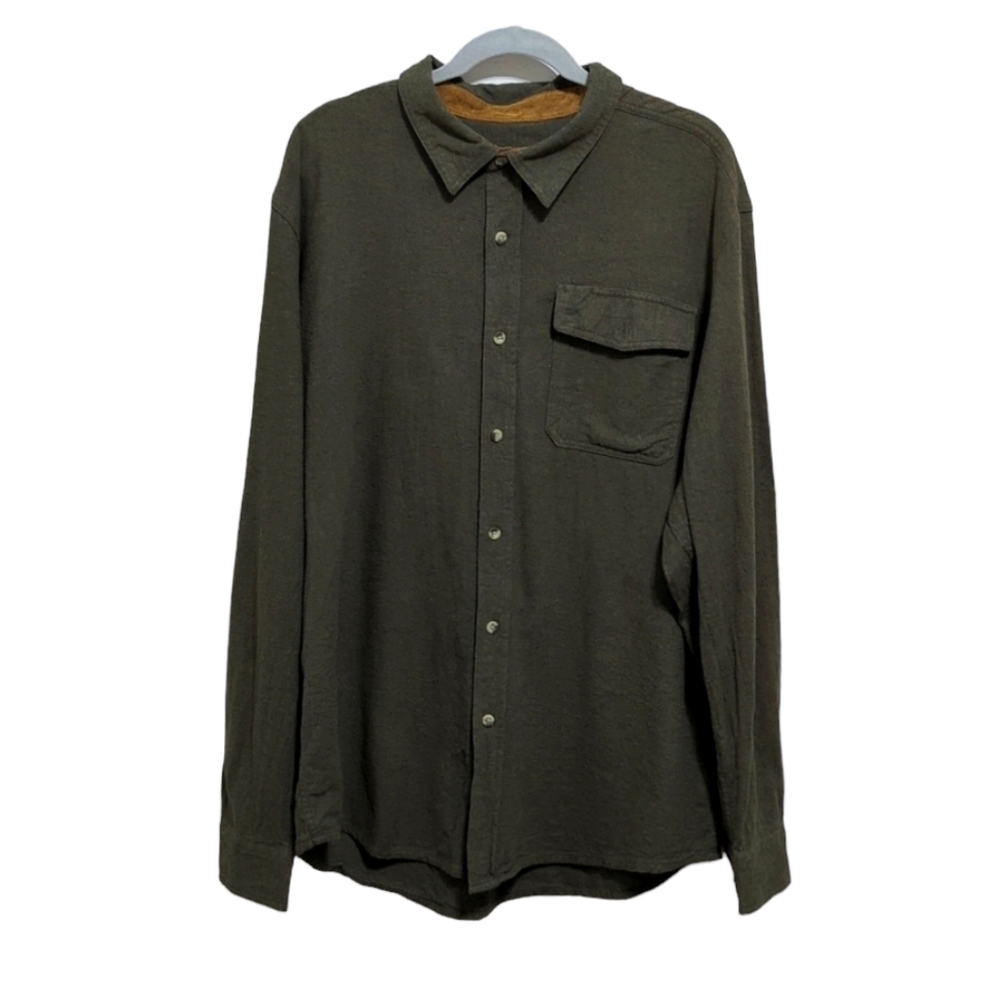 100% Cotton CQR Men's Long Sleeve Green Button-Up Shirt Size XL